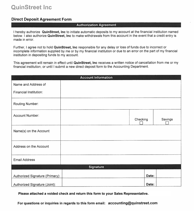 direct deposit form definition